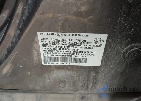 2017 Honda Pilot Ex-L из США, поврежденный, VIN 5FNYF6H54HB093719